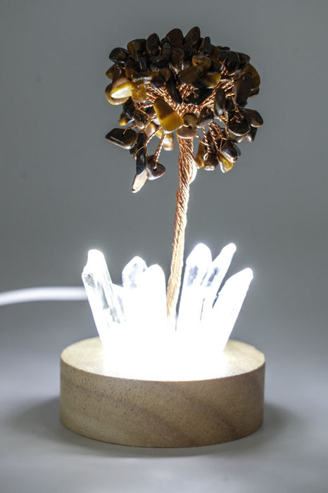 Edelsteinbaum mit USB LED Licht Kristallquarz/Tigerauge