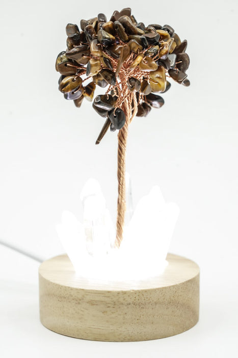 Edelsteinbaum mit USB LED Licht Kristallquarz/Tigerauge