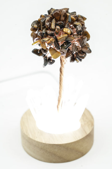 Edelsteinbaum mit USB LED Licht Kristallquarz/Tigerauge