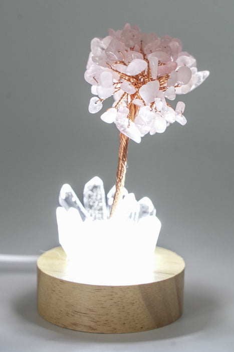 Edelsteinbaum mit USB LED Licht Kristallquarz/Rosenquarz
