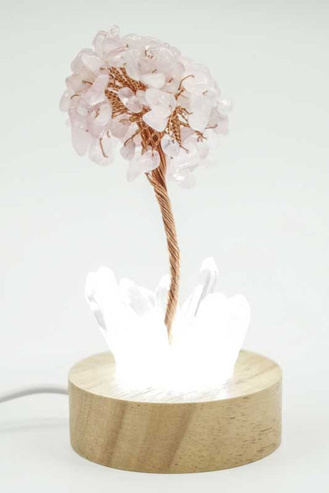 Edelsteinbaum mit USB LED Licht Kristallquarz/Rosenquarz