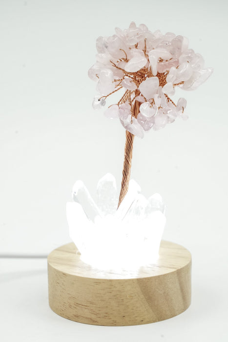 Edelsteinbaum mit USB LED Licht Kristallquarz/Rosenquarz