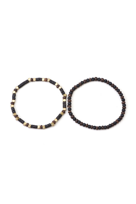 Bracelet homme 2 pièces pierre de lave, séparateur noix de coco 20,5 cm