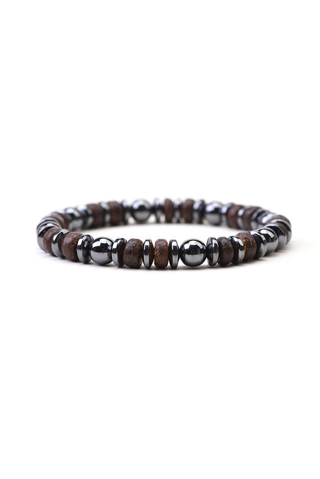 Bracelet homme hématite, séparateur coco 21 cm