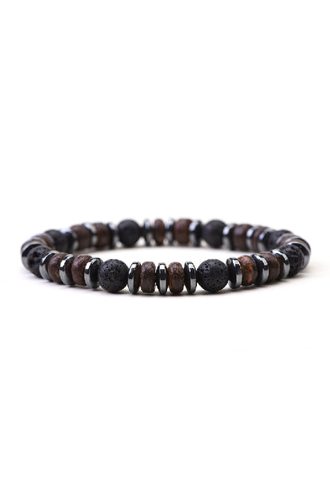 Bracelet homme pierre de lave, hématite, séparateur coco 21 cm