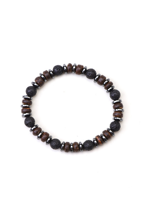 Bracelet homme pierre de lave, hématite, séparateur coco 21 cm