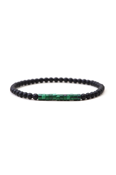 Bracelet homme onyx noir mat, malachite 20,5 cm