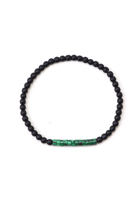 Bracelet homme onyx noir mat, malachite 20,5 cm