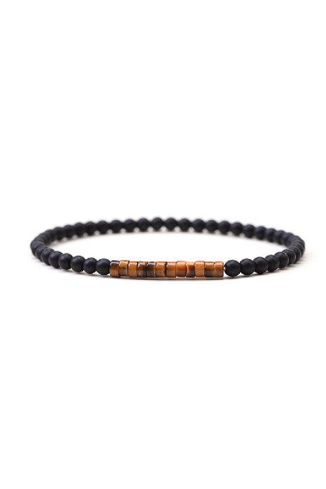Bracelet homme onyx noir mat, œil de tigre 20,5 cm