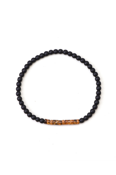 Bracelet homme onyx noir mat, œil de tigre 20,5 cm