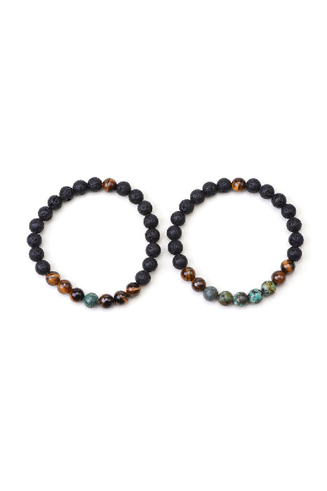 Bracelet homme 3 pièces pierre de lave, œil de tigre jaune, turquoise africaine 21 cm