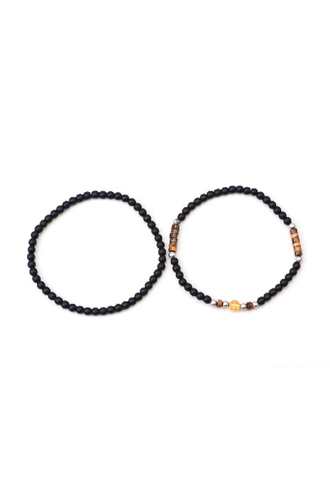 Bracelet homme 2 pièces onyx noir mat, œil de tigre, citrine 20,5 cm