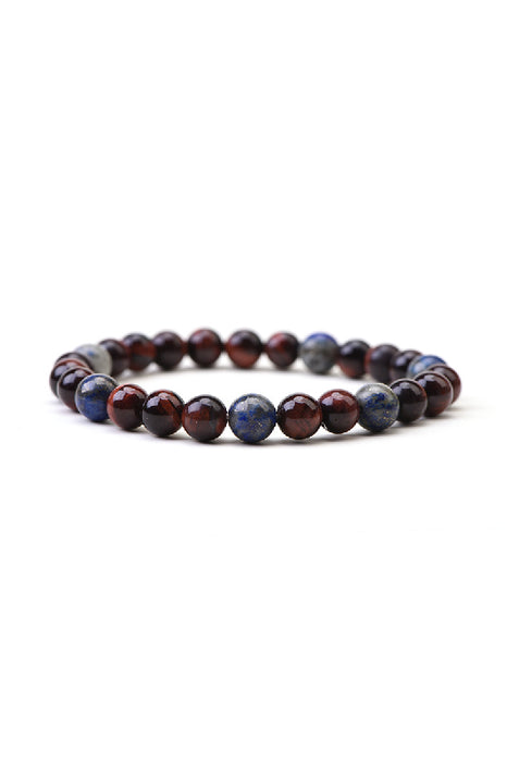 Bracelet homme œil de tigre rouge, lapis lazuli 21 cm