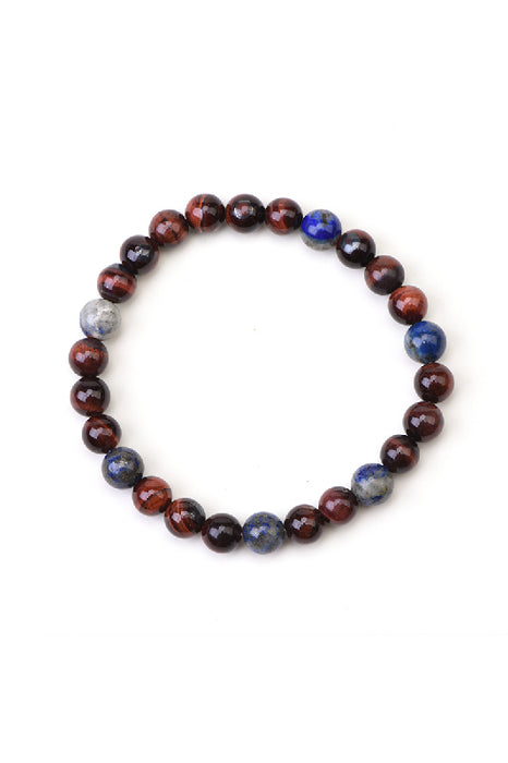 Bracelet homme œil de tigre rouge, lapis lazuli 21 cm