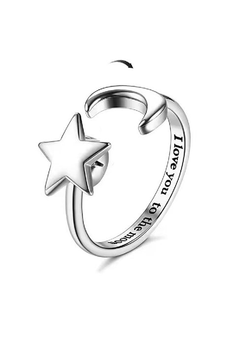 Anxiety ring "I love you to the Moon" star/moon silver-colored adjustable with engraving "I love you to the Moon"