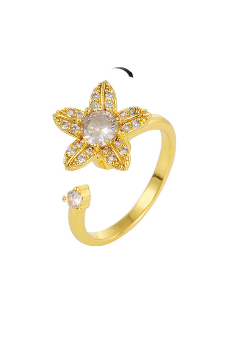 Anxiety Ring Cubic Zirconia Star white/gold-colored adjustable