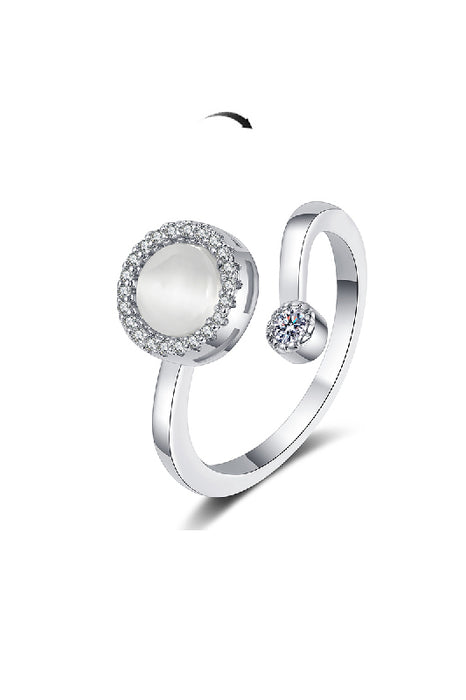 Anxiety Ring Katzenauge weiss/silberfarben verstellbar