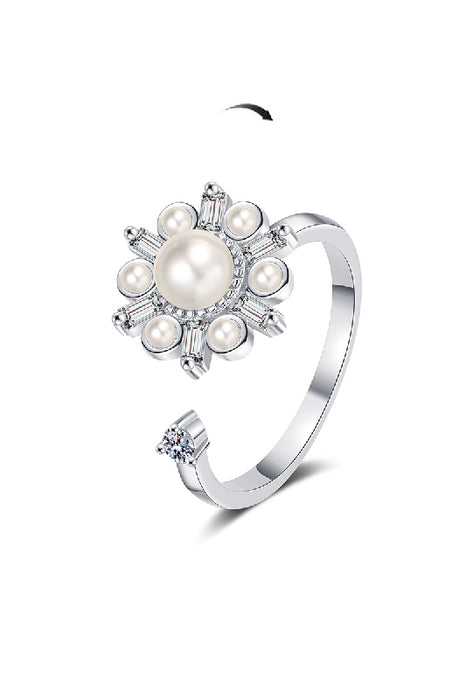 Anxiety Ring Cubic Zirkonia Blume weiss/silberfarben verstellbar