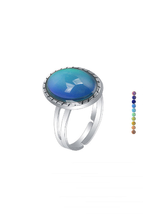 Bague d'humeur ovale décorée argent/multicolore