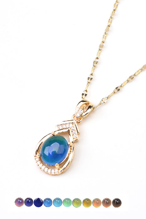 Collier avec pendentif d'humeur ovale doré/multicolore