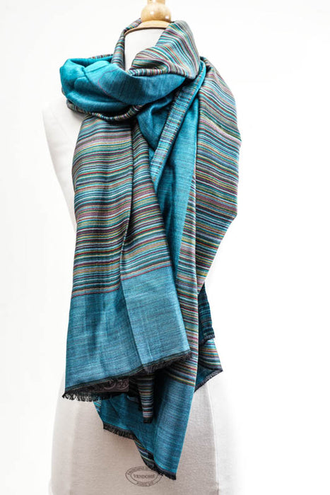 Scarf viscose striped aqua blue 70x185cm