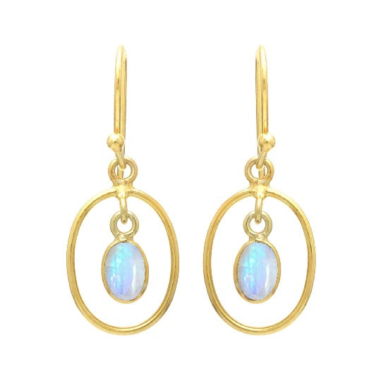 Earrings brass gold-plated rainbow moonstone