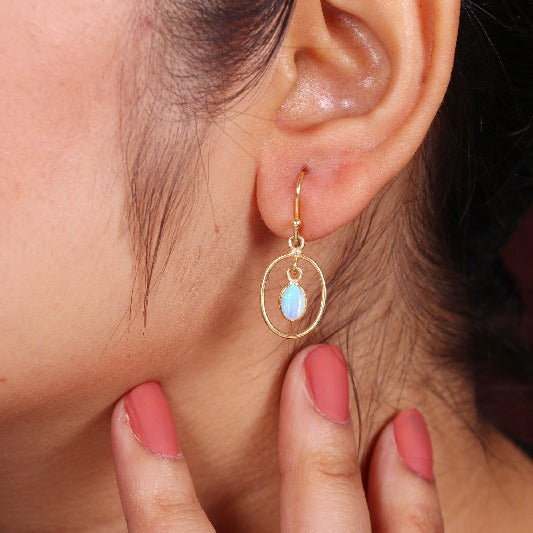 Earrings brass gold-plated rainbow moonstone
