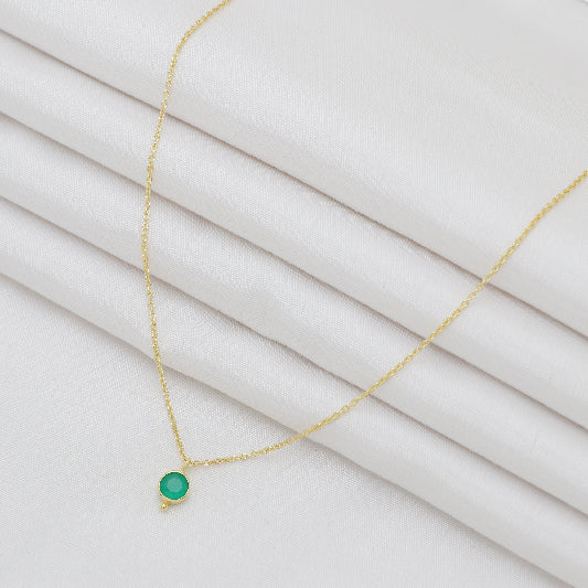 Kette Messing vergoldet grüner Onyx rund