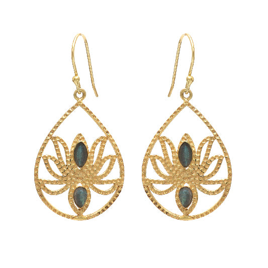 Ohrringe Messing vergoldet Lotusblume Labradorit