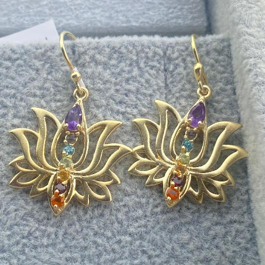 Ohrstecker Messing vergoldet Amethyst, Granat, Iolith, Peridot, Citrin, Karneol