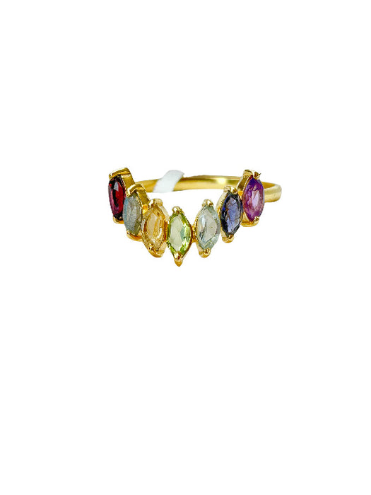 Ring Messing vergoldet Granat, blauer Topaz, Citrin, Peridot, Iolith, Amethyst