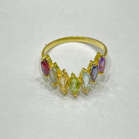 Ring Messing vergoldet Granat, blauer Topaz, Citrin, Peridot, Iolith, Amethyst
