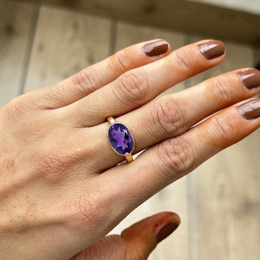 Ring Messing vergoldet Amethyst
