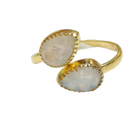 Ring Messing vergoldet Regenbogen Mondstein