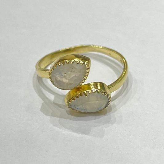 Ring Messing vergoldet Regenbogen Mondstein