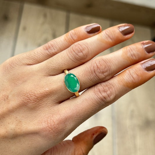 Ring Messing vergoldet grüner Onyx