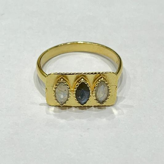 Ring Messing vergoldet Regenbogen Mondstein, Labradorit