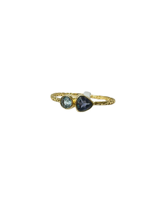 Ring Messing vergoldet Iolith, blauer Topaz