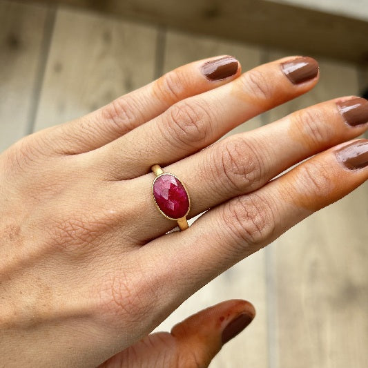 Ring Messing vergoldet Rubin