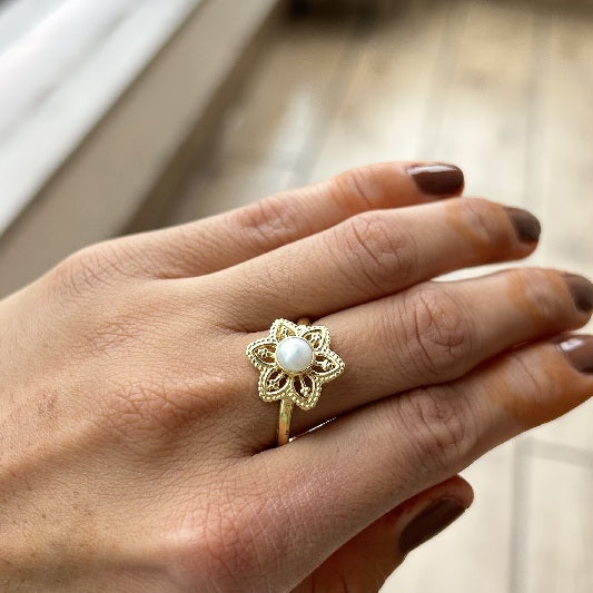 Ring Messing vergoldet Süsswasserperle