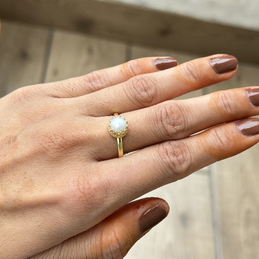 Ring Messing vergoldet Süsswasserperle