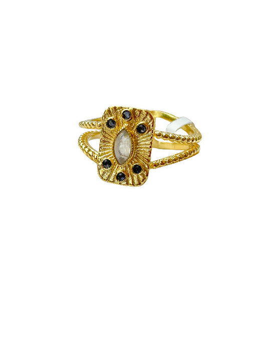 Ring Messing vergoldet Regenbogen Mondstein, Iolith