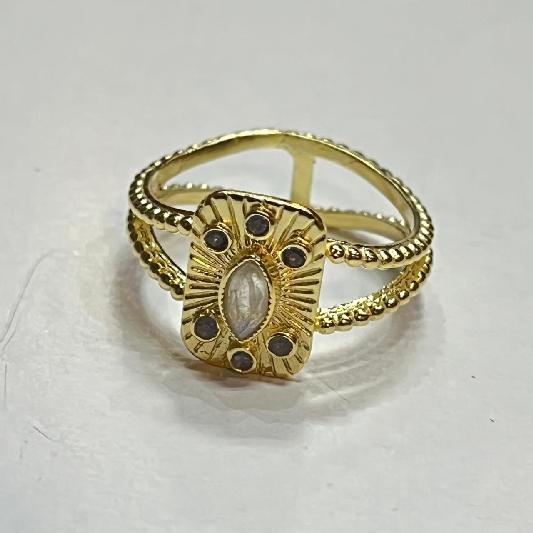 Ring Messing vergoldet Regenbogen Mondstein, Iolith