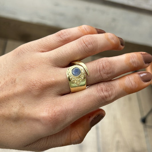 Ring Messing vergoldet Labradorit