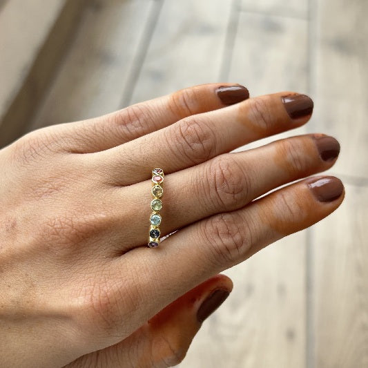 Ring Messing vergoldet Granat, blauer Topaz, Citrin, Peridot, Iolith, Amethyst