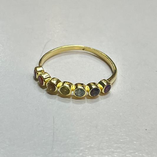 Ring Messing vergoldet Granat, blauer Topaz, Citrin, Peridot, Iolith, Amethyst