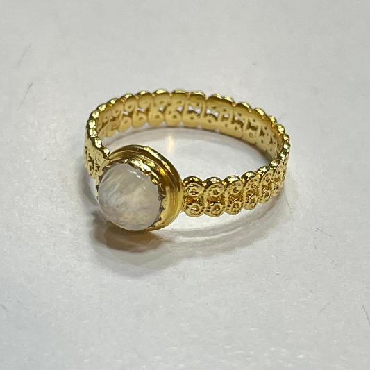 Ring Messing vergoldet Regenbogen Mondstein