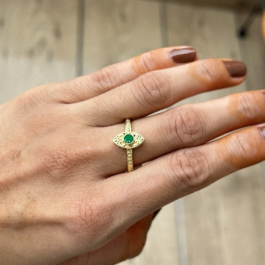 Ring Messing vergoldet Smaragd