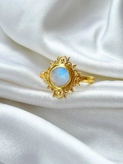 Ring Messing vergoldet Mondstein