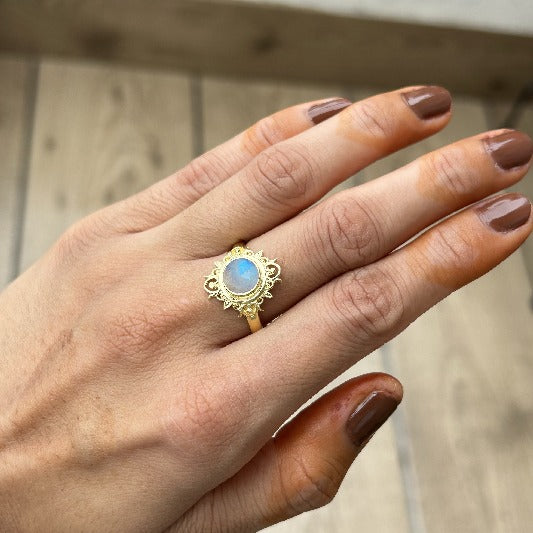 Ring Messing vergoldet Mondstein